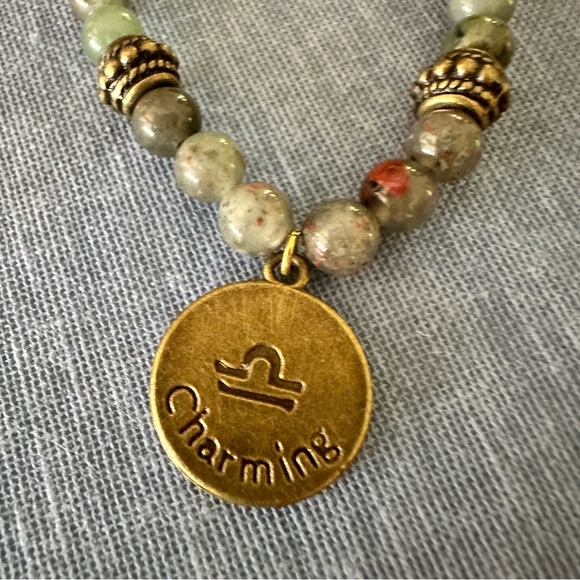 Bloodstone bracelet with bronze Libra charm. Natural agate beads. - Picture 2 of 5